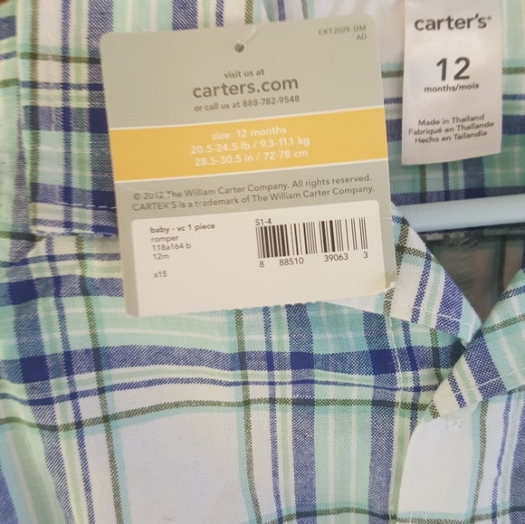 NWT Carter's boy plaid collared onsie - Picture 3 of 4